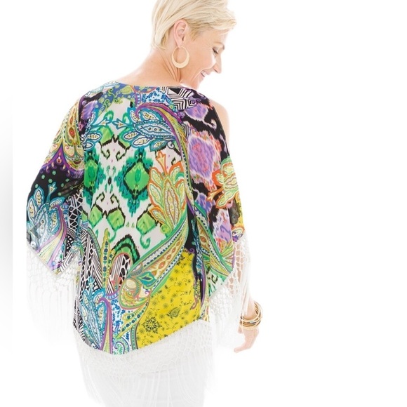 Chico’s Retro Paisley Fringe Tunic Size 2P Medium - Picture 3 of 13